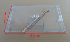 Přední kryt - plexi - průhledné čelo MAXI ( BIG BOX ) šuplíku mrazáku ( mrazničky ) ROMO , SNAIGE, PHILCO ( 43,9 x 26,1 cm ) 